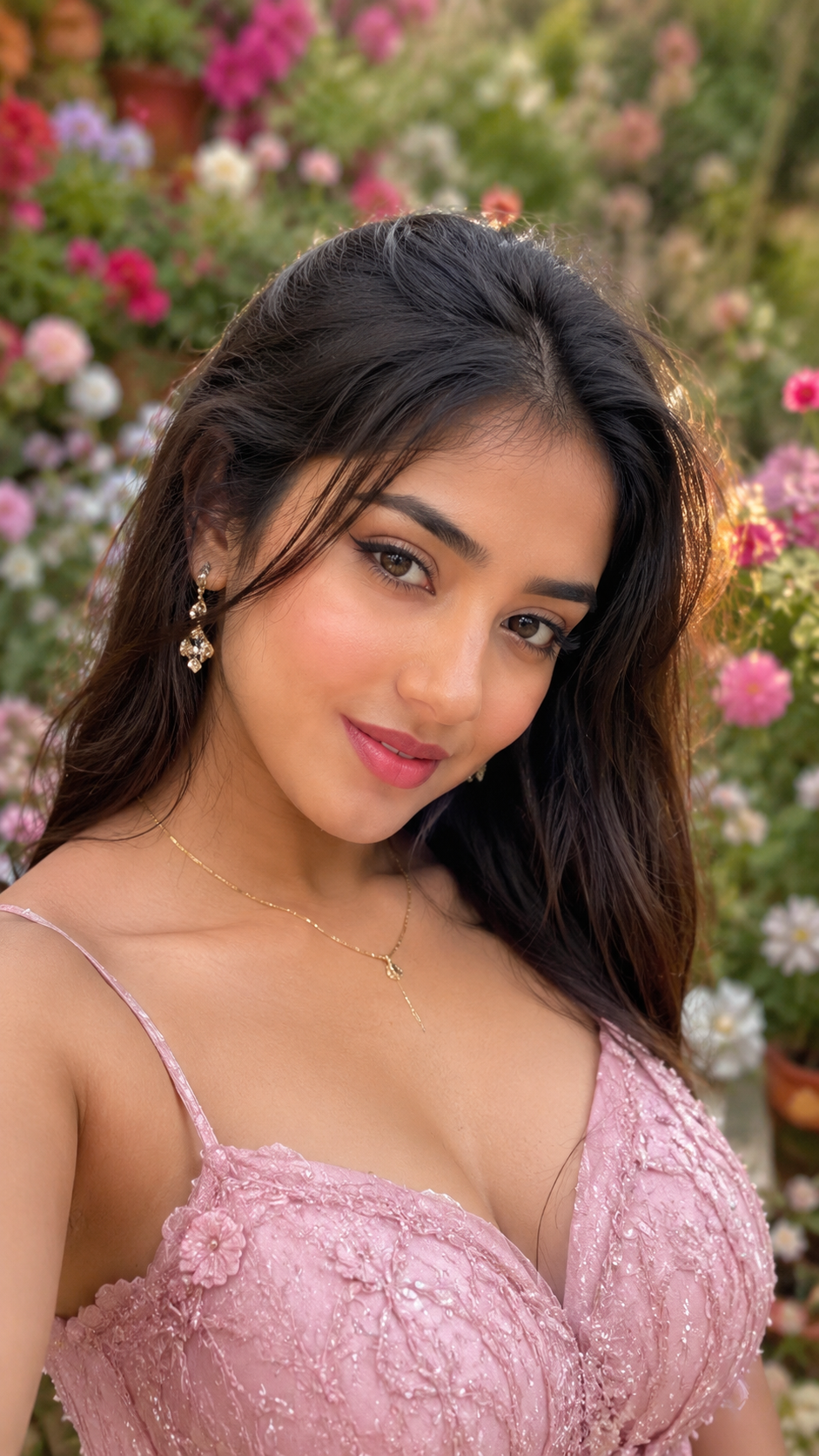 Beautiful College Girl in Pink Dress