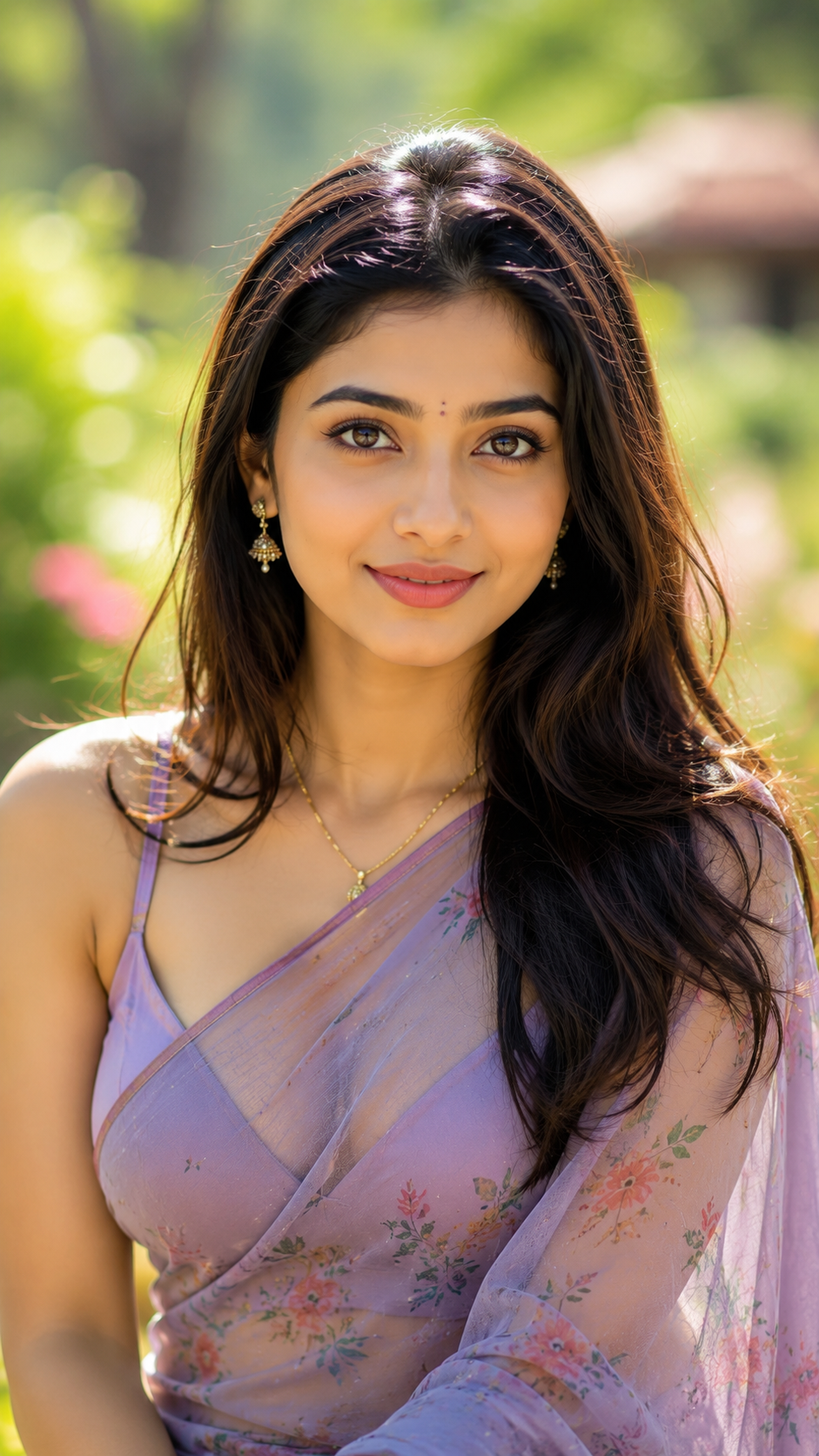 Fiza Beautiful Girl in Purple Floral Saree