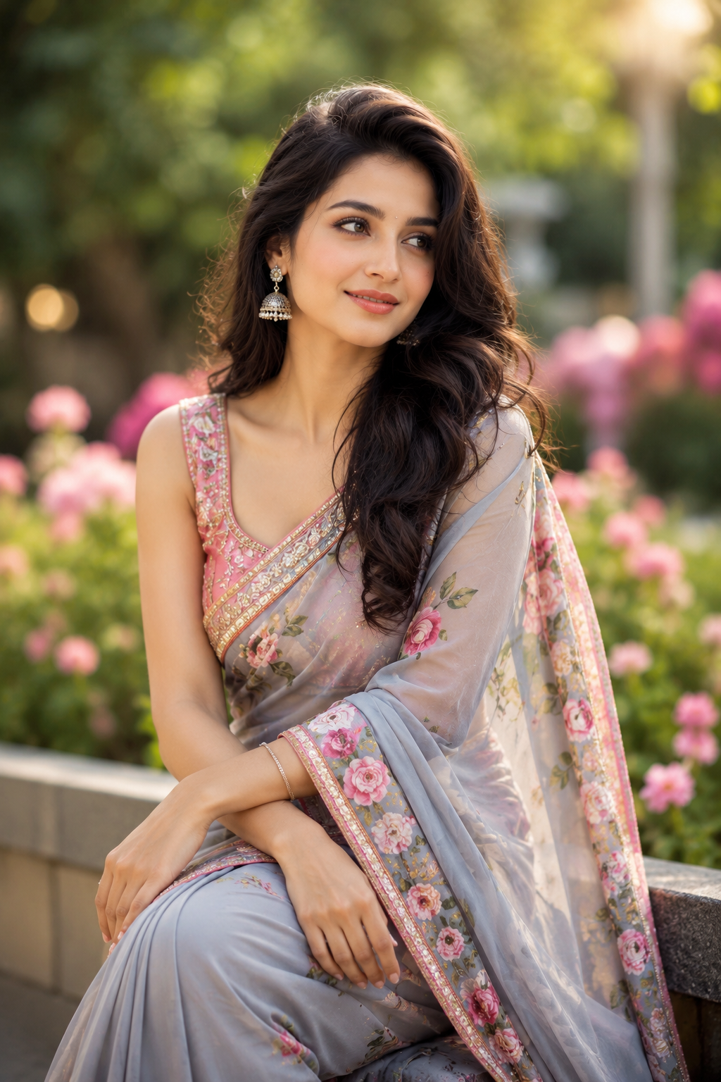 Megha Beautiful Floral Saree Garden Photo