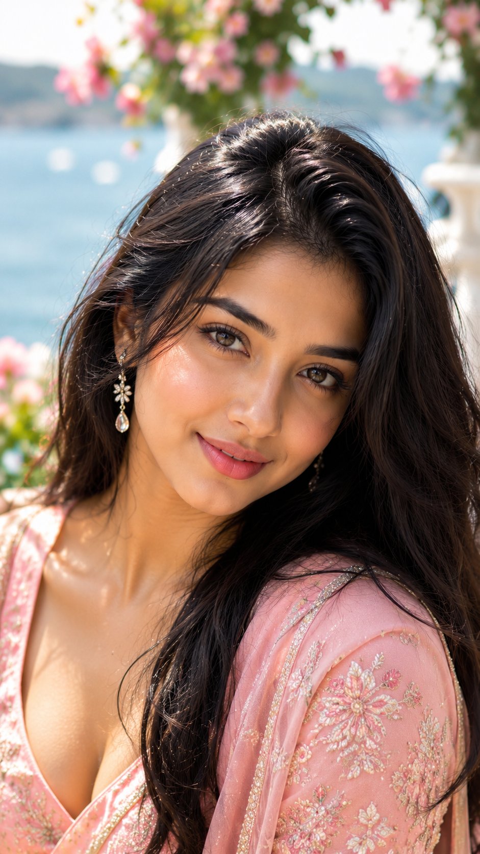 Priya in Elegant Pink Traditional Outfit by the Lake