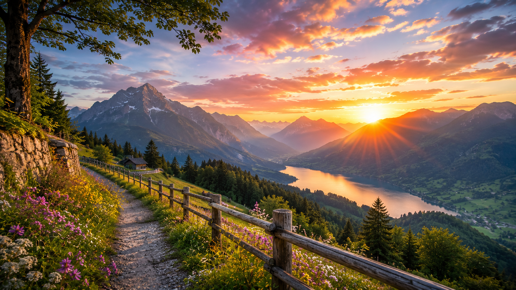 Beautiful Mountain Lake Landscape at Sunset