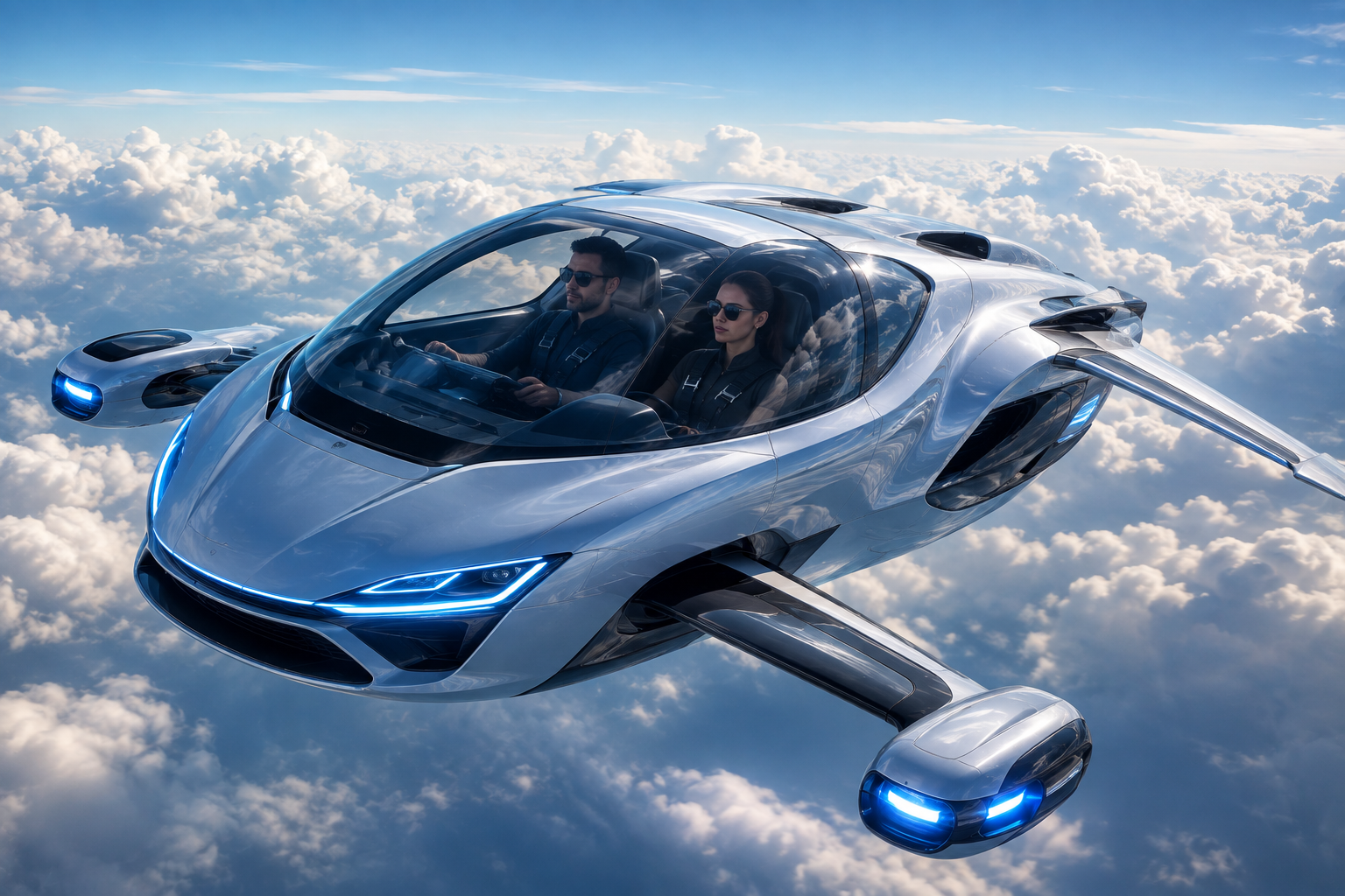Flying Futuristic Car Above the Clouds 🚗☁️